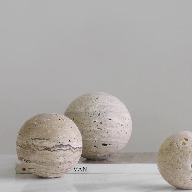 Wabi-Sabi Travertine Marble Sphere, Hand-Polished Natural Stone Ball Decor for Living Room, Entryway, office, Hotel Organic