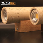 Wabi Sabi  Natural Travertine E27 Wall Lamp, Log & Walnut Wood Wall Light for Bedroom Bedside Staircase Living Room Home Decor
