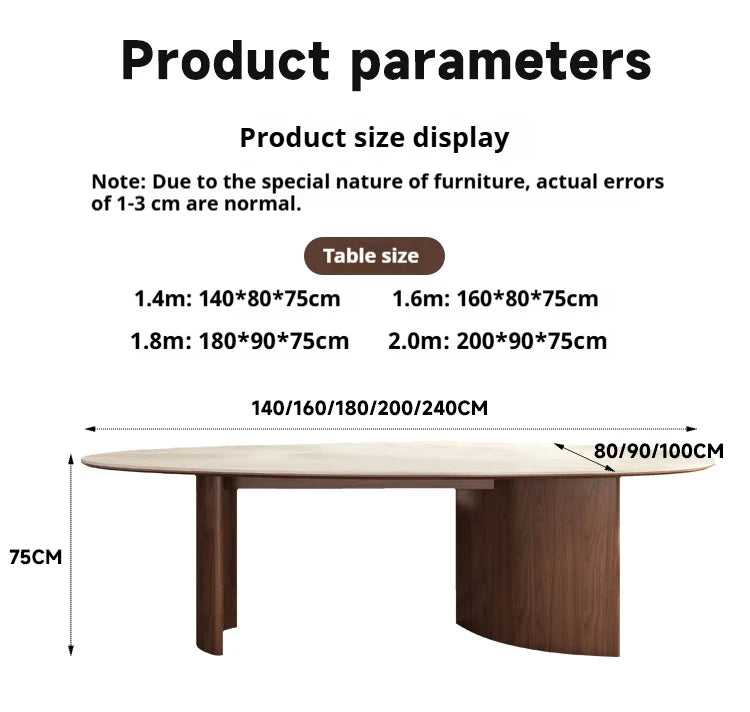Any Size Custom Beige Travertine Teardrop Dining Table Wabi Sabi Mid Century Walnut Base Scratch Stain Resistant Luxury Dining T