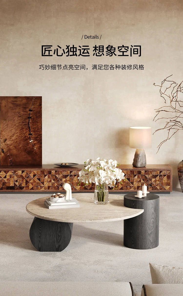 Stone Italian Side Table Nordic Natural Travertine Unique Wood Coffee Table Round Stone Designer Stolik Kawowy Home Furniture