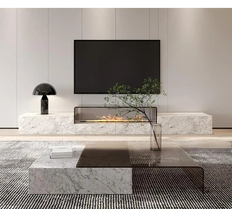 Any Size Custom Italian Luxury Stone TV Console Modern Entertainment Wall Fireplace Waterproof Scratch Proof EO Certified Living