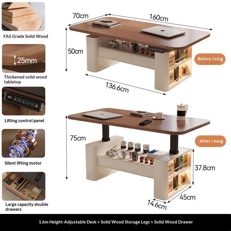 Any Size Custom Nordic Style Electric Lift Coffee Table Sturdy Durable Living Room Home Luxury Multi Functional Tea Table Furnit