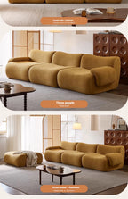 Vacuum-Compressed Modular Sofa, Wabi-Sabi Sherpa Fabric Sectional with High-Elastic Foam, Cream Mid-Century Style, Space Saving