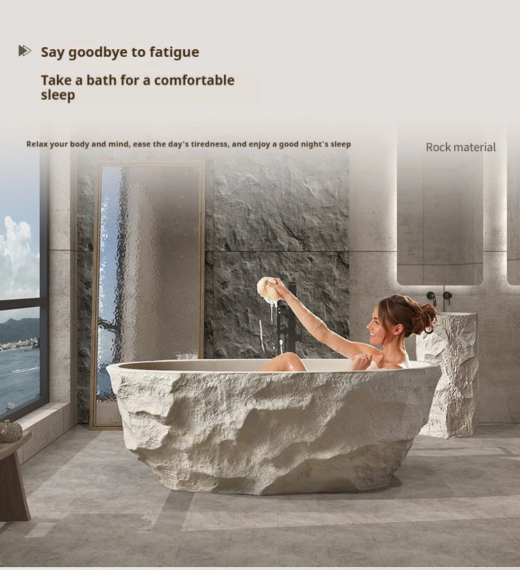 Any Size Custom Zen Inspired Stone Look Bathtub Compact One Piece Freestanding Tub Mansion Bathroom Heat Retaining Easy Clean Bo