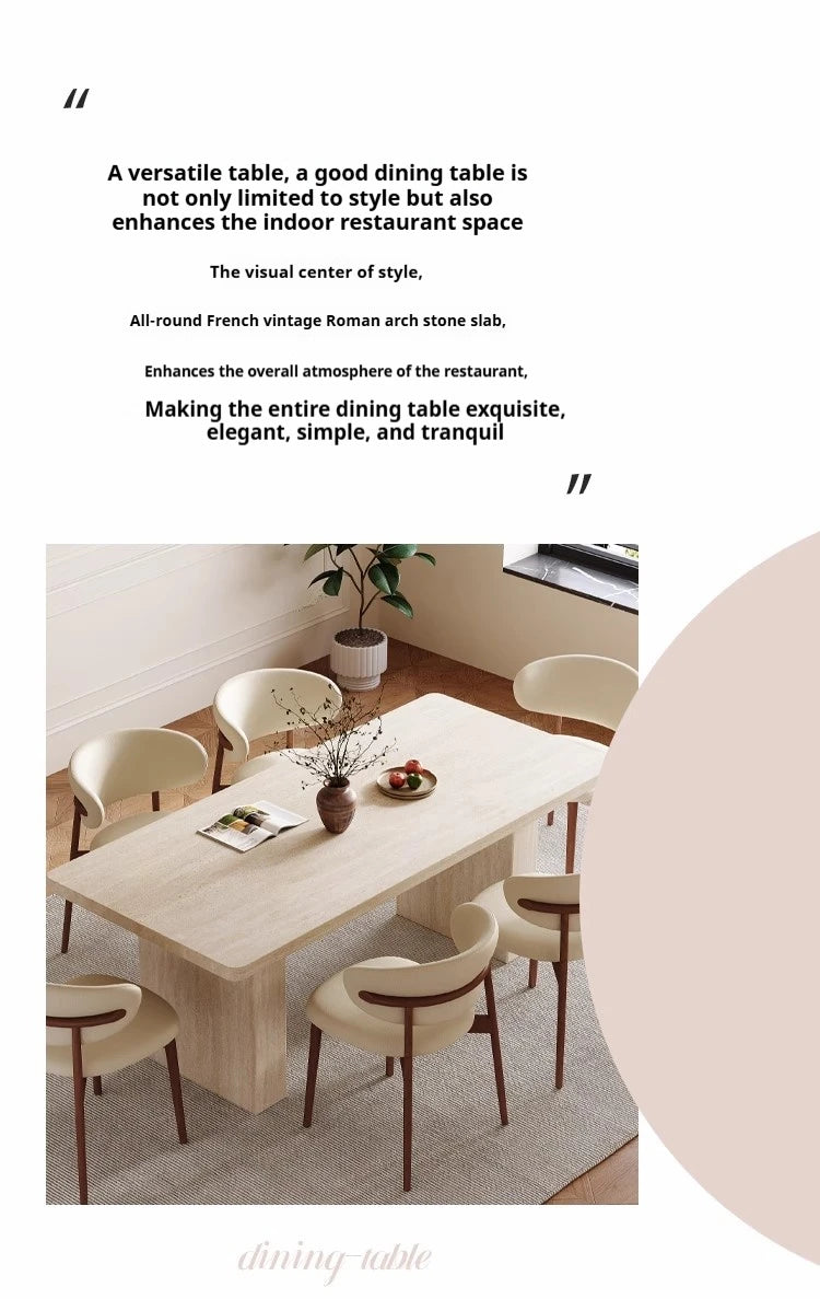 Luxury Travertine Pattern Stone Dining Table, Cream Mid-Century Style for Small Space, Stain & Heat Resistant, Customizable