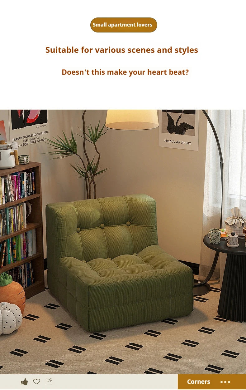 Retro Waffle Texture Chaise Lounge, Chenille Compression Sofa Single Seater, High Resilience & Durable, Modern Luxury Design