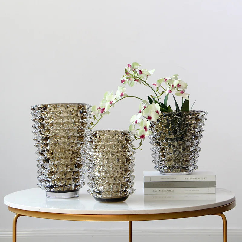 Creative Transparent Wrinkle Glass Vase Desk Decoration Flower Arrangement Hydroponics Flower Pots Floral Vases Modern Decor