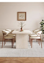Luxury Travertine Pattern Stone Dining Table, Cream Mid-Century Style for Small Space, Stain & Heat Resistant, Customizable