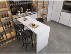 Quartz Stone Breakfast Bar, Kitchen Island with Dining Table & Cabinet, Stain Resistant & High Hardness, Custom Modern Design