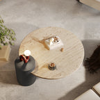 Stone Italian Side Table Nordic Natural Travertine Unique Wood Coffee Table Round Stone Designer Stolik Kawowy Home Furniture