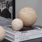 Wabi-Sabi Travertine Marble Sphere, Hand-Polished Natural Stone Ball Decor for Living Room, Entryway, office, Hotel Organic