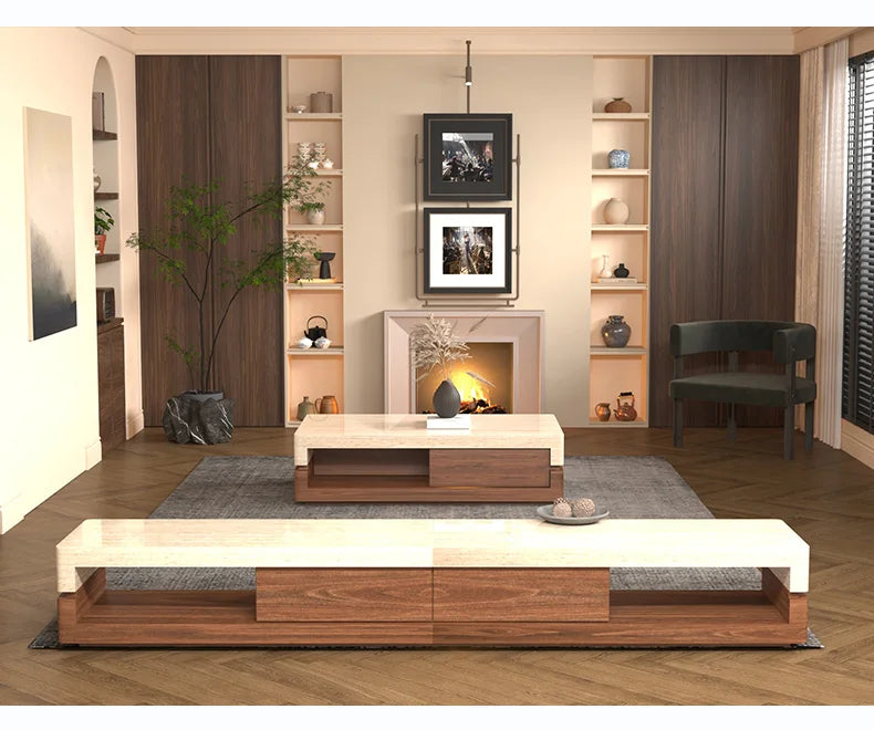 Any Size Custom Walnut Travertine Coffee Table Luxury Artisan Minimalist Heat Scratch Resistant Mansion Living Room Furniture