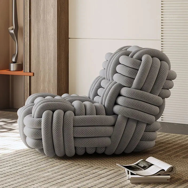 Any Size Custom Nordic Knit Lounge Chair Handwoven Chenille Fabric High Resilience Foam Comfortable Minimalist Living Room Leisu