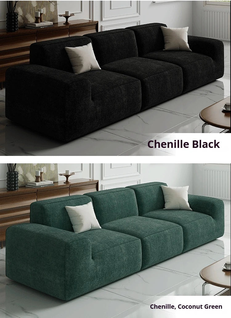 Frameless Tofu Block Sofa, Wabi-Sabi Chenille Fabric with 5-Zone Support, Heavy-Duty & High-Density Foam, Minimalist Design
