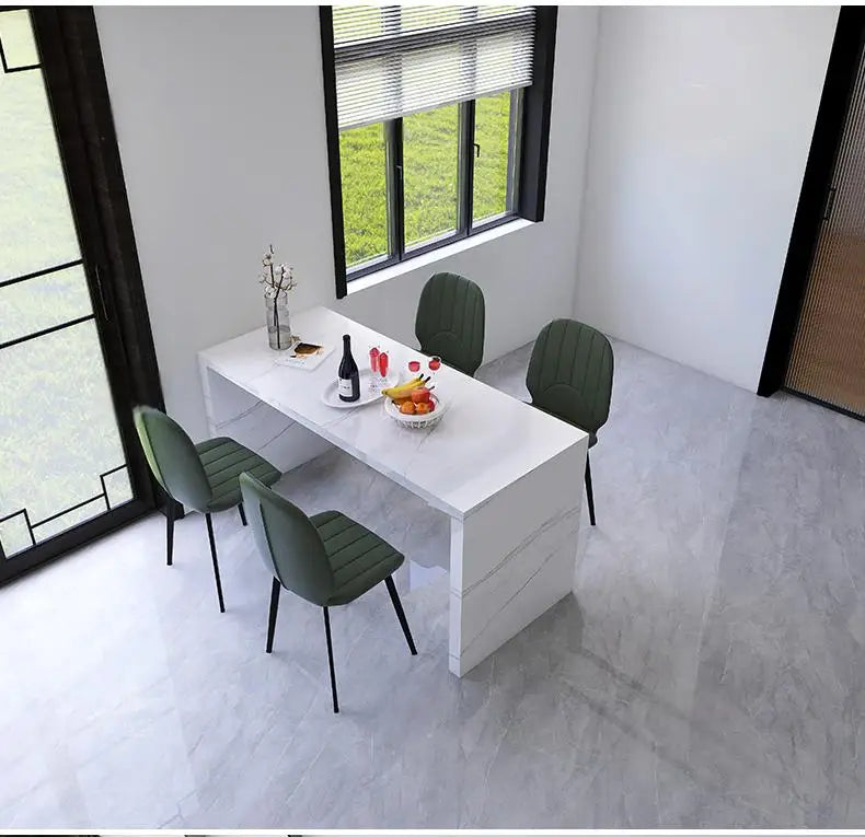 Quartz Stone Breakfast Bar, Kitchen Island with Dining Table & Cabinet, Stain Resistant & High Hardness, Custom Modern Design