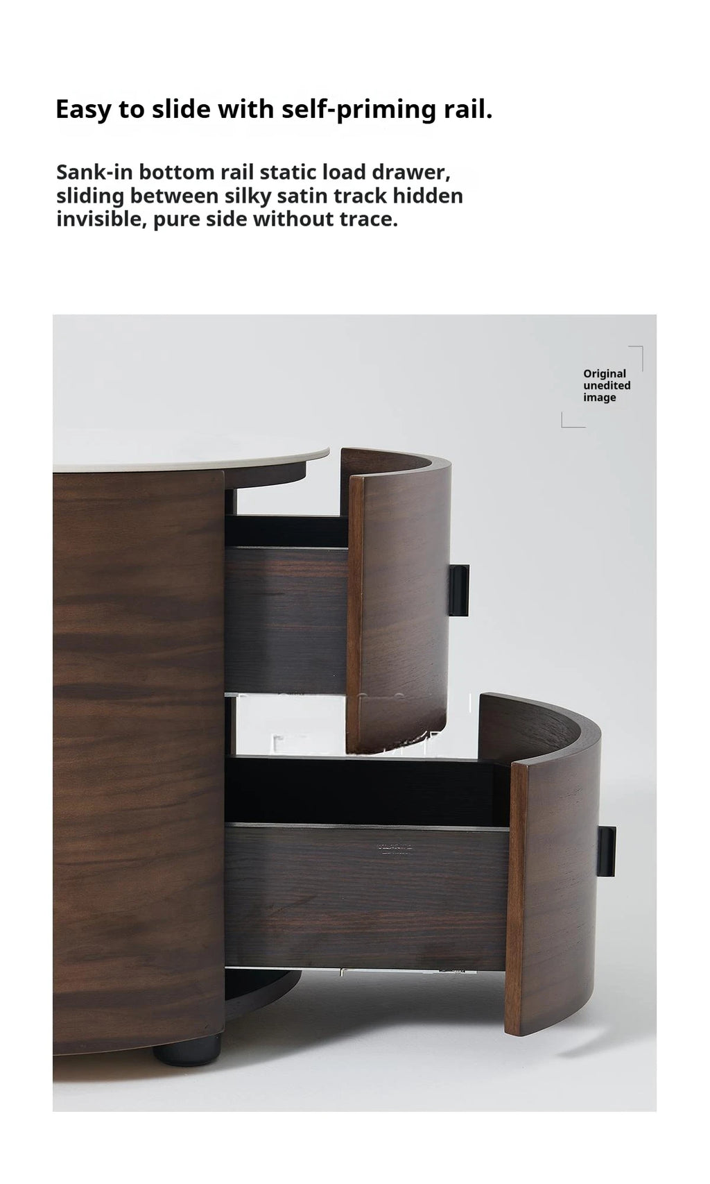 Italian Minimalist Nightstand, Walnut Round Bedside Table with Stone Top, Multi-Layer Wood &Eco-Friendly, Easy Clean, New Design