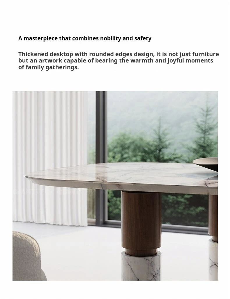 Natural Marble Dining Table with Walnut Base, Minimalist Luxury Villa Long Table, Eco-Friendly & Moisture-Proof, Customizable