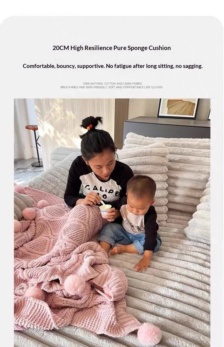 Any Size Custom Oversized Corduroy Rabbit Fur Sofa Customizable Integrated Sponge Sit Lie Eco Friendly Filling Vacuum Packed Liv