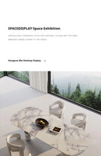 Natural Marble Dining Table with Walnut Base, Minimalist Luxury Villa Long Table, Eco-Friendly & Moisture-Proof, Customizable