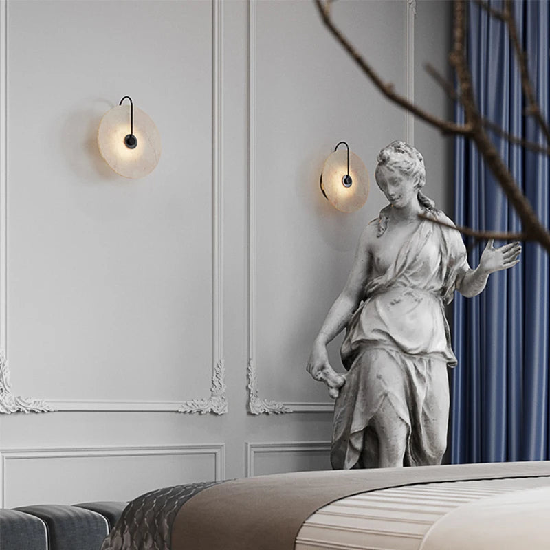 Nordic Modern Designer Minimalist Marble Circular Wall Lamp Corridor Study Bedroom Bedside Led Lights Tv Background  Decor