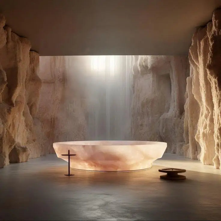 Nordic Luxury Marble Bathtub, Round One-Piece Freestanding Tub for Villa, Heat Retention & Easy Clean, Body Contour, Customizabl