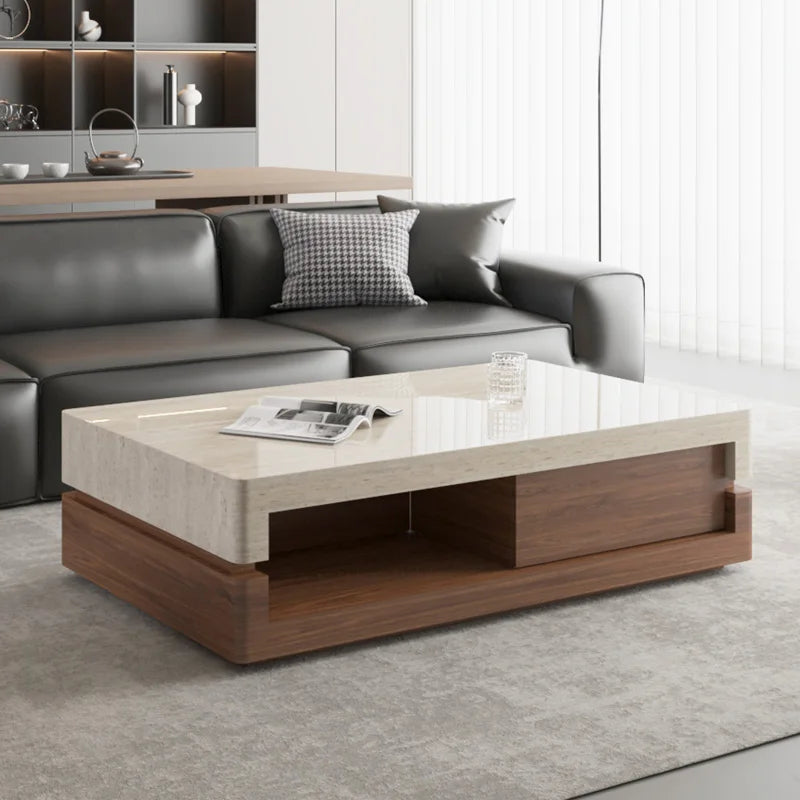 Any Size Custom Walnut Travertine Coffee Table Luxury Artisan Minimalist Heat Scratch Resistant Mansion Living Room Furniture
