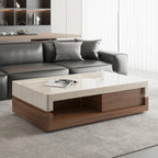 Any Size Custom Walnut Travertine Coffee Table Luxury Artisan Minimalist Heat Scratch Resistant Mansion Living Room Furniture