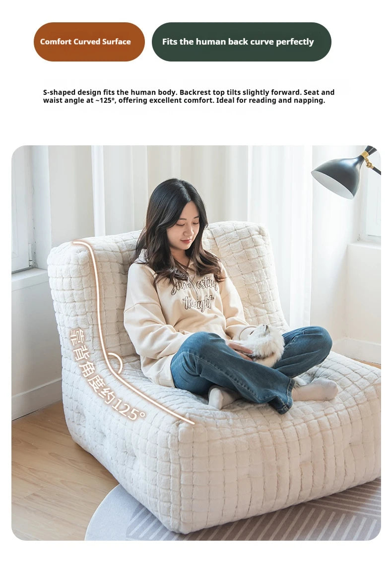 Italian Faux Rabbit Fur Bean Bag Chair, Adjustable Lounge Sac for Living Room & Bedroom, Mixed Filling & Ergonomic, White