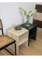 Italian Minimalist Calacatta Side Table, Mobile Square End Table for Living Room, One-Piece Natural Marble, Artistic & Customize