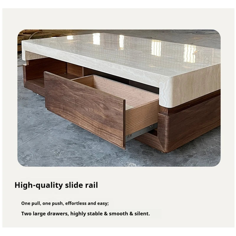 Any Size Custom Walnut Travertine Coffee Table Luxury Artisan Minimalist Heat Scratch Resistant Mansion Living Room Furniture