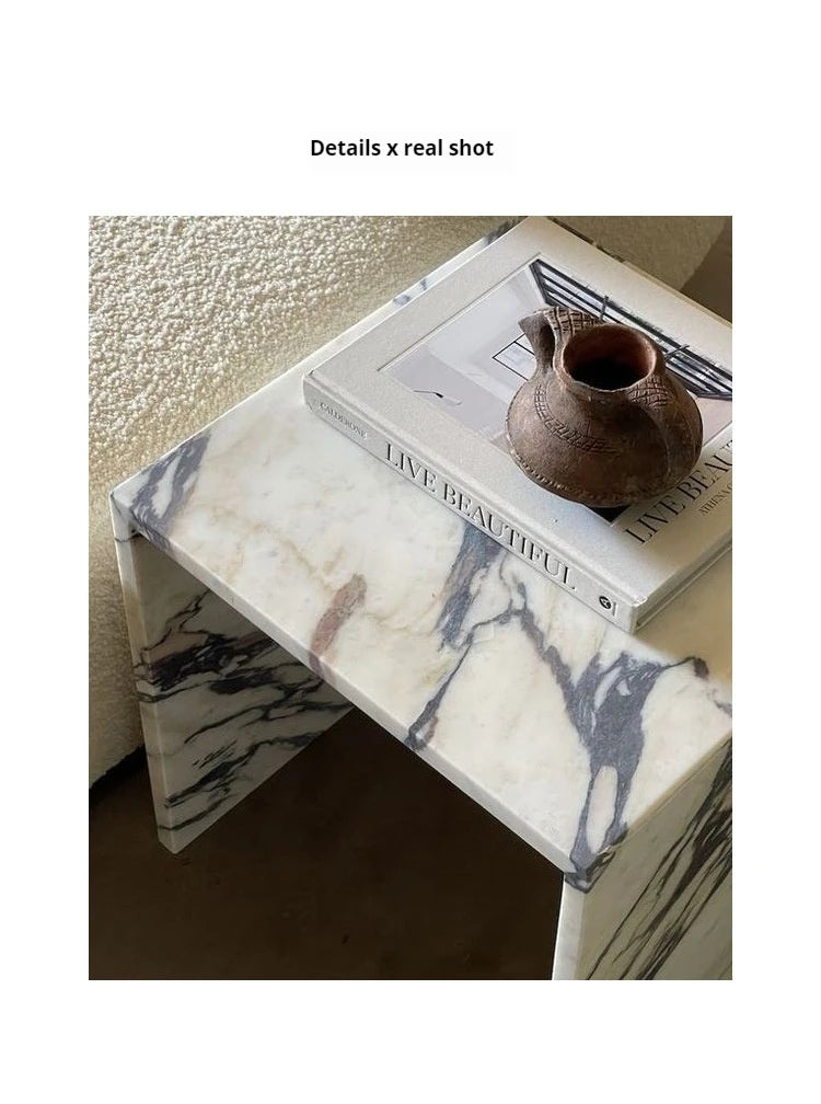 Italian Minimalist Calacatta Side Table, Mobile Square End Table for Living Room, One-Piece Natural Marble, Artistic & Customize