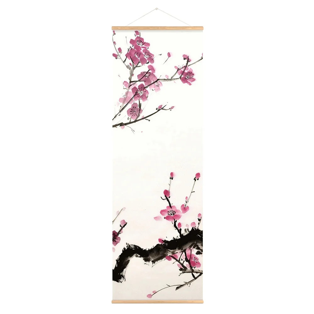 Chinese Plum Blossom Scroll Hanging Painting Canvas Art Flower Wall Painting Scroll Painting Living Room Home Decoration