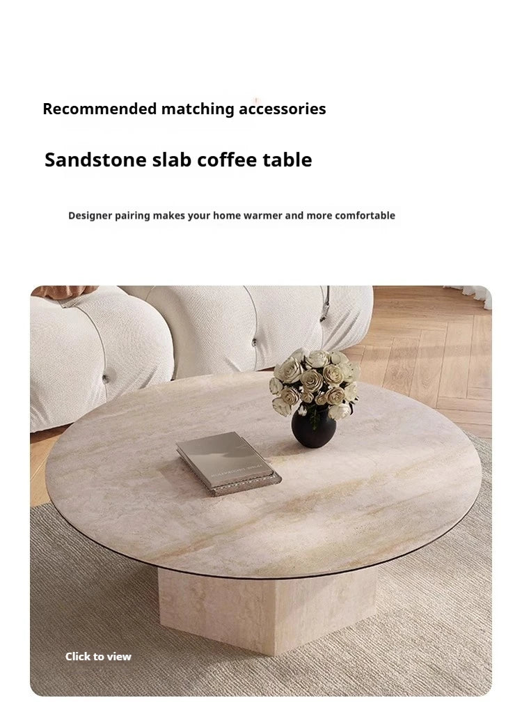 Luxury Travertine Pattern Stone Dining Table, Cream Mid-Century Style for Small Space, Stain & Heat Resistant, Customizable