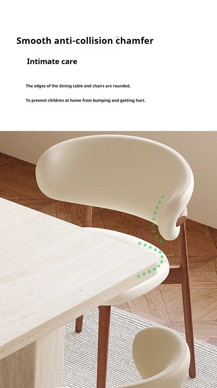 Luxury Travertine Pattern Stone Dining Table, Cream Mid-Century Style for Small Space, Stain & Heat Resistant, Customizable