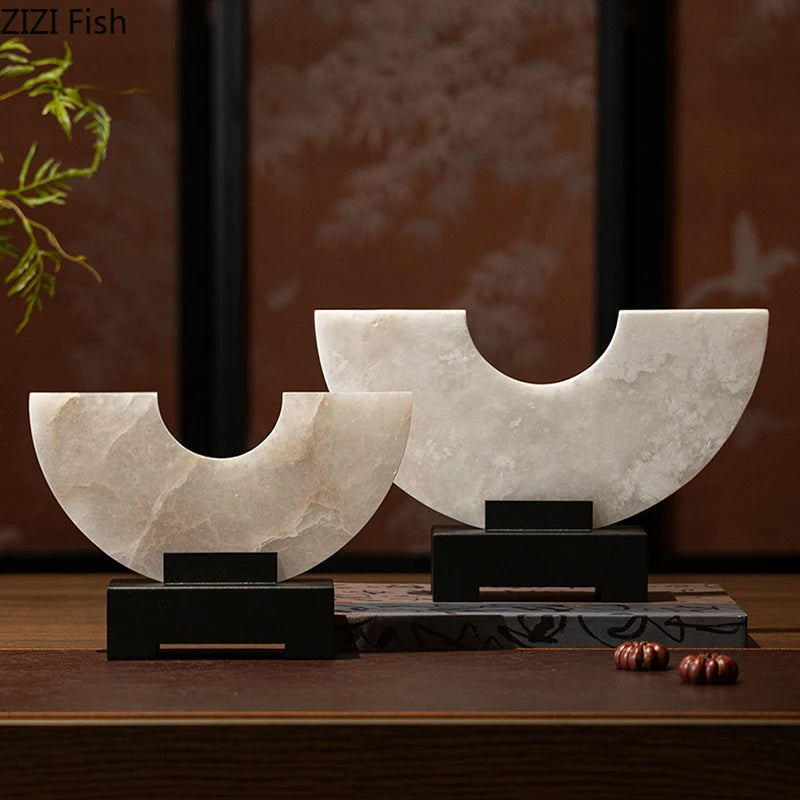 Imitate Jade Marble Semi-circular Ornaments Desk Decoration Natural Stone Sculpture Creative Crafts Room Aesthetic Decor