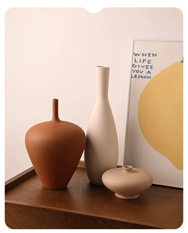 Minimalist Brushed Frosted Ceramic Vase Plant Pots Table Decoration Flowers Arrangement Floral Vases Room Aesthetic Decor