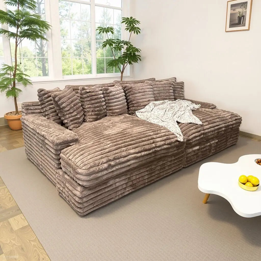 Any Size Custom Oversized Corduroy Rabbit Fur Sofa Customizable Integrated Sponge Sit Lie Eco Friendly Filling Vacuum Packed Liv