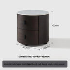 Italian Minimalist Nightstand, Walnut Round Bedside Table with Stone Top, Multi-Layer Wood &Eco-Friendly, Easy Clean, New Design