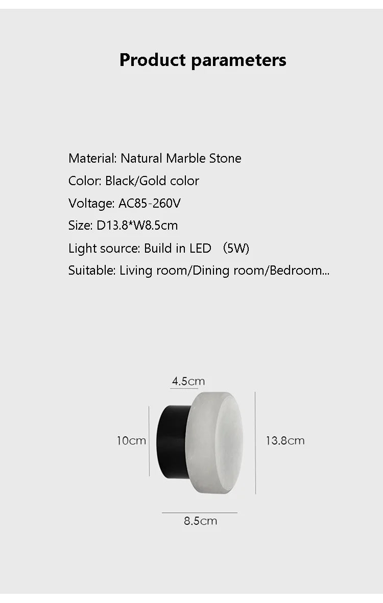 Luxury Spain natural Marble Round Wall Lamp Nordic Modern LED room Light living room Bedroom Passage corridor High-end Fixture