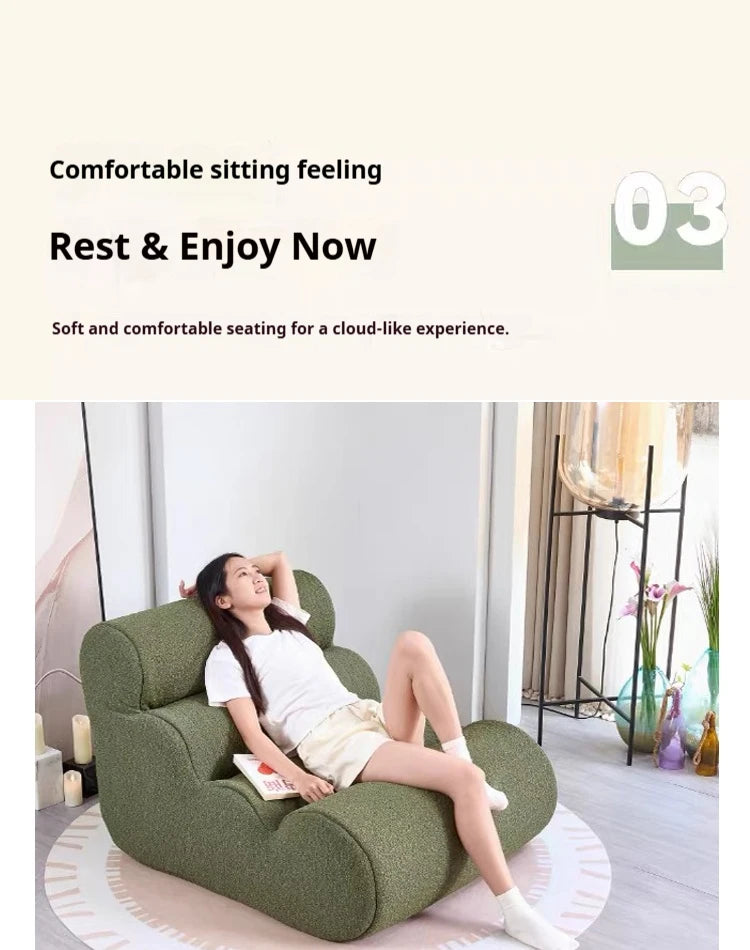 Vacuum Compressed Caterpillar Chair, Mid-Century Hugging 3D Seat with 5-Zone Support, High-Elasticity Sherpa Foam, Small Space