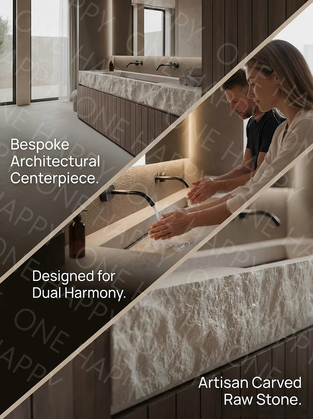 Any Size Custom Wall Mounted Washbasin Rough Travertine Countertop Concealed Drain Textured Basin Artificial Stone Countertop Ba