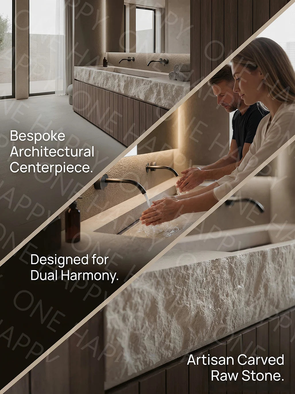 Any Size Custom Wall Mounted Washbasin Rough Travertine Countertop Concealed Drain Textured Basin Artificial Stone Countertop Ba
