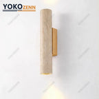 Wabi Sabi  Natural Travertine E27 Wall Lamp, Log & Walnut Wood Wall Light for Bedroom Bedside Staircase Living Room Home Decor