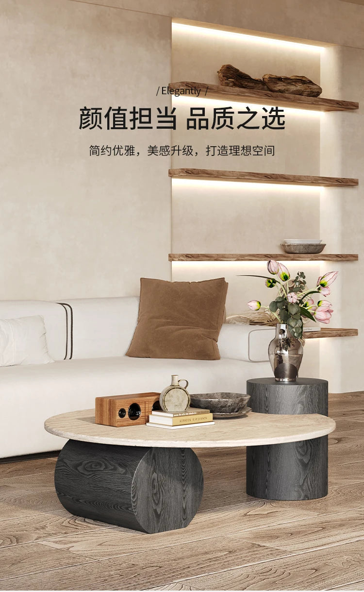 Stone Italian Side Table Nordic Natural Travertine Unique Wood Coffee Table Round Stone Designer Stolik Kawowy Home Furniture