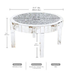 Luxury Silver Round Mirrored Coffee Table Elegant Accent Side Table with Glass Tabletop for Living Room Bedroom