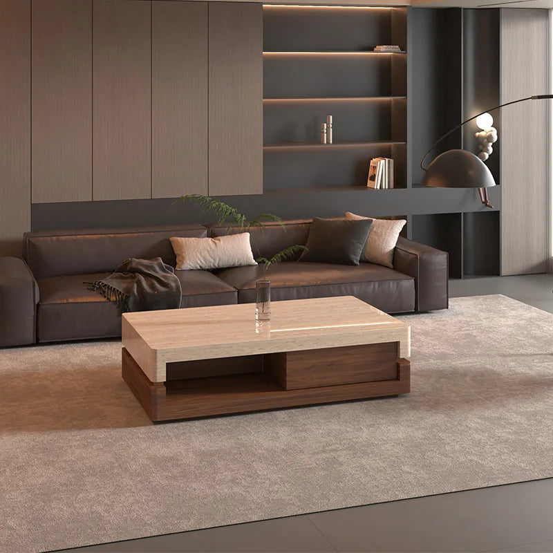 Any Size Custom Walnut Travertine Coffee Table Luxury Artisan Minimalist Heat Scratch Resistant Mansion Living Room Furniture