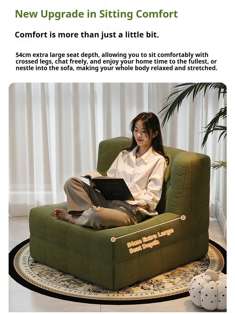 Retro Waffle Texture Chaise Lounge, Chenille Compression Sofa Single Seater, High Resilience & Durable, Modern Luxury Design