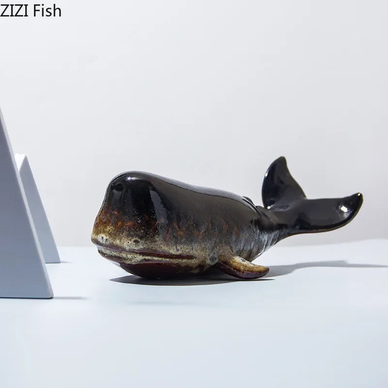 Creative Whale Ceramic Sculpture Modern Crafts Porcelain Ornaments Desk Decoration Simulated Whale Statue Room Aesthetic Decor