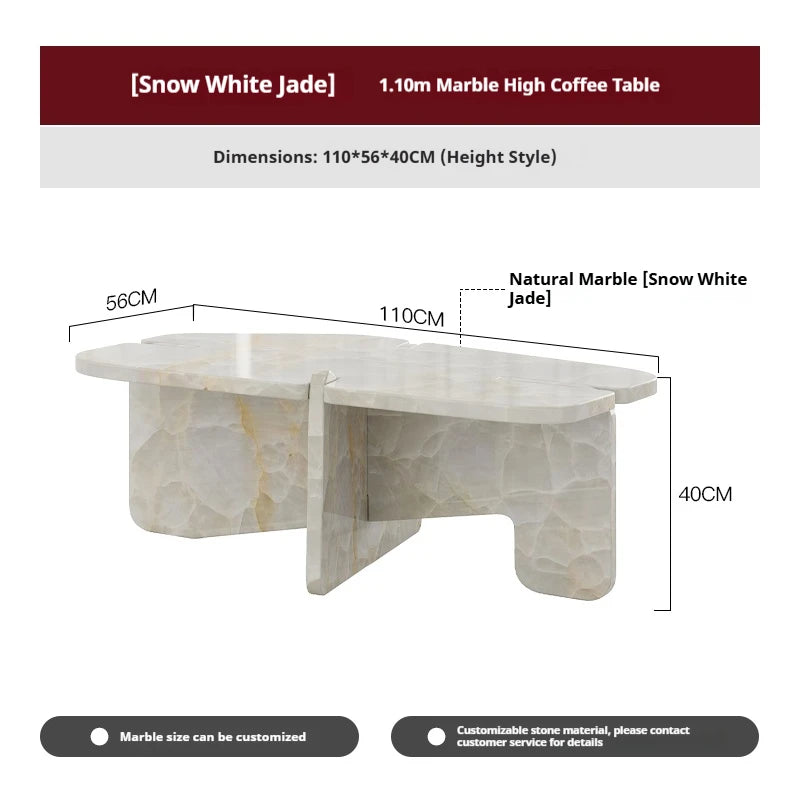 Designer Natural Marble Coffee Table Set, Italian Minimalist High-Low Nesting Tables for Small Space, Heat & Scratch Resistant