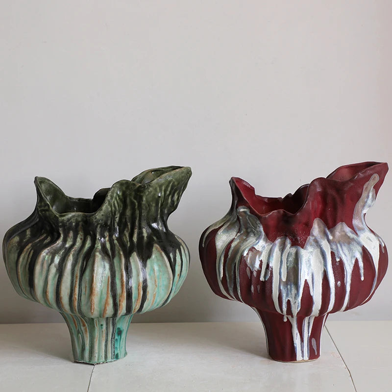 Wabi Sabi Style Painted Porcelain Vase Plant Pots Table Decoration Flowers Arrangement Floral Vases Room Aesthetic Decor